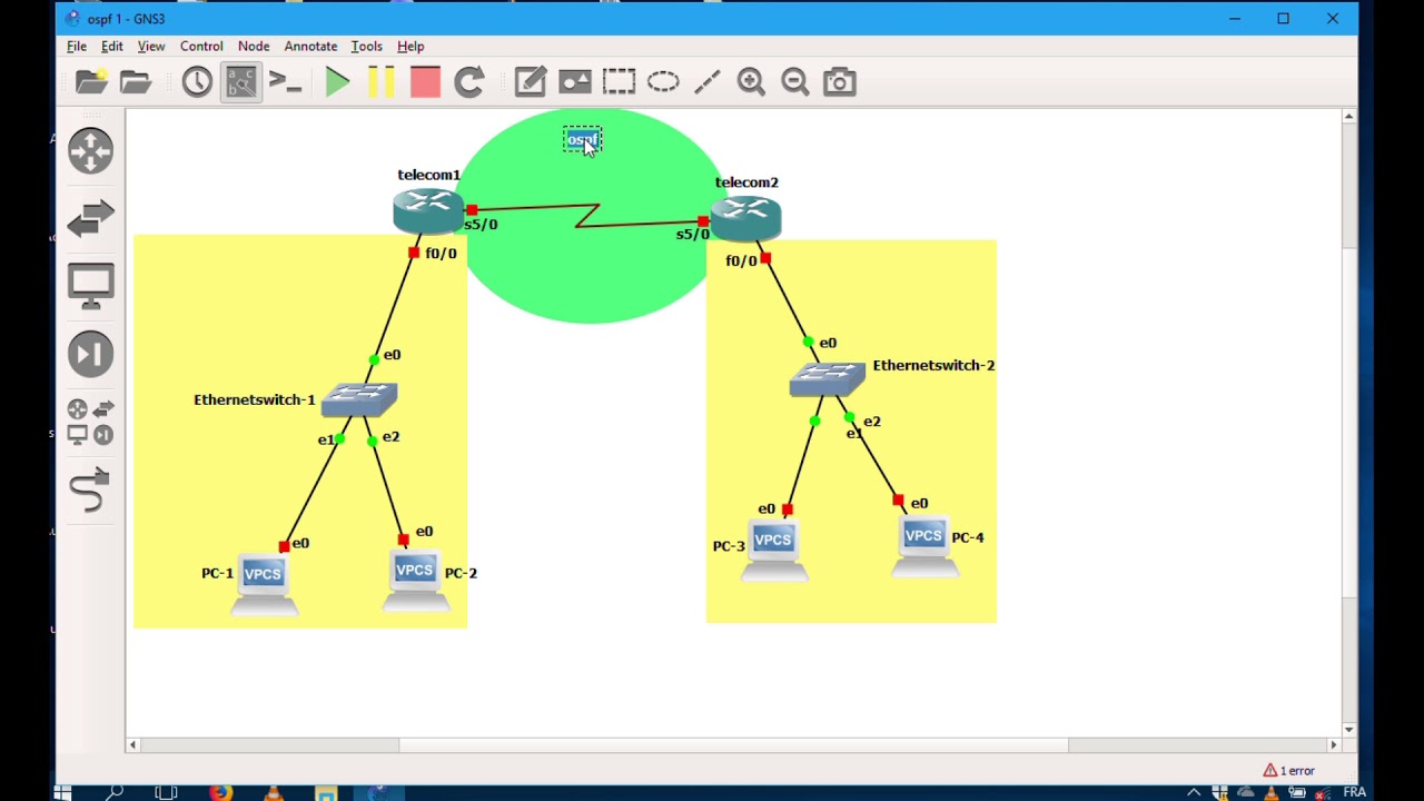 comment configuré le protocole de routage OSPF sous GNS3