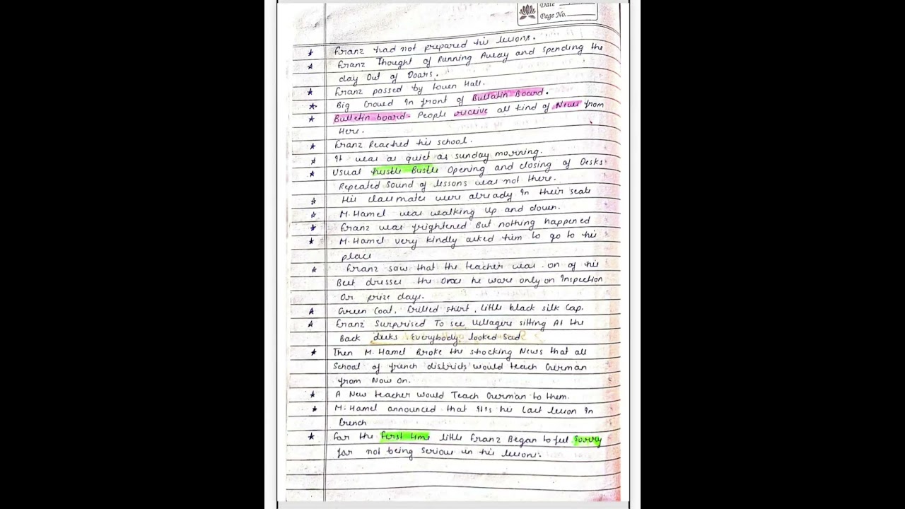 The last lesson || English|| class 12 || chapter 1||complete notes 📝