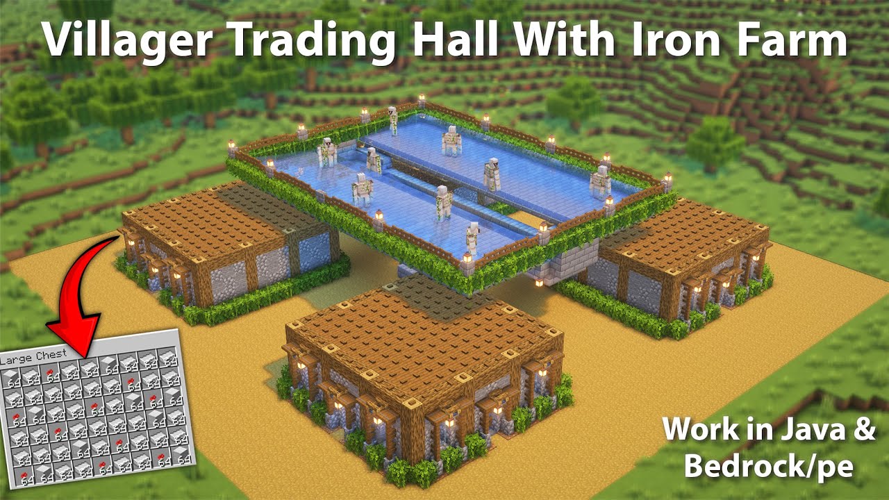 Minecraft Aesthetic Trading Hall With Built-In Iron Farm! (Full Tutorial)