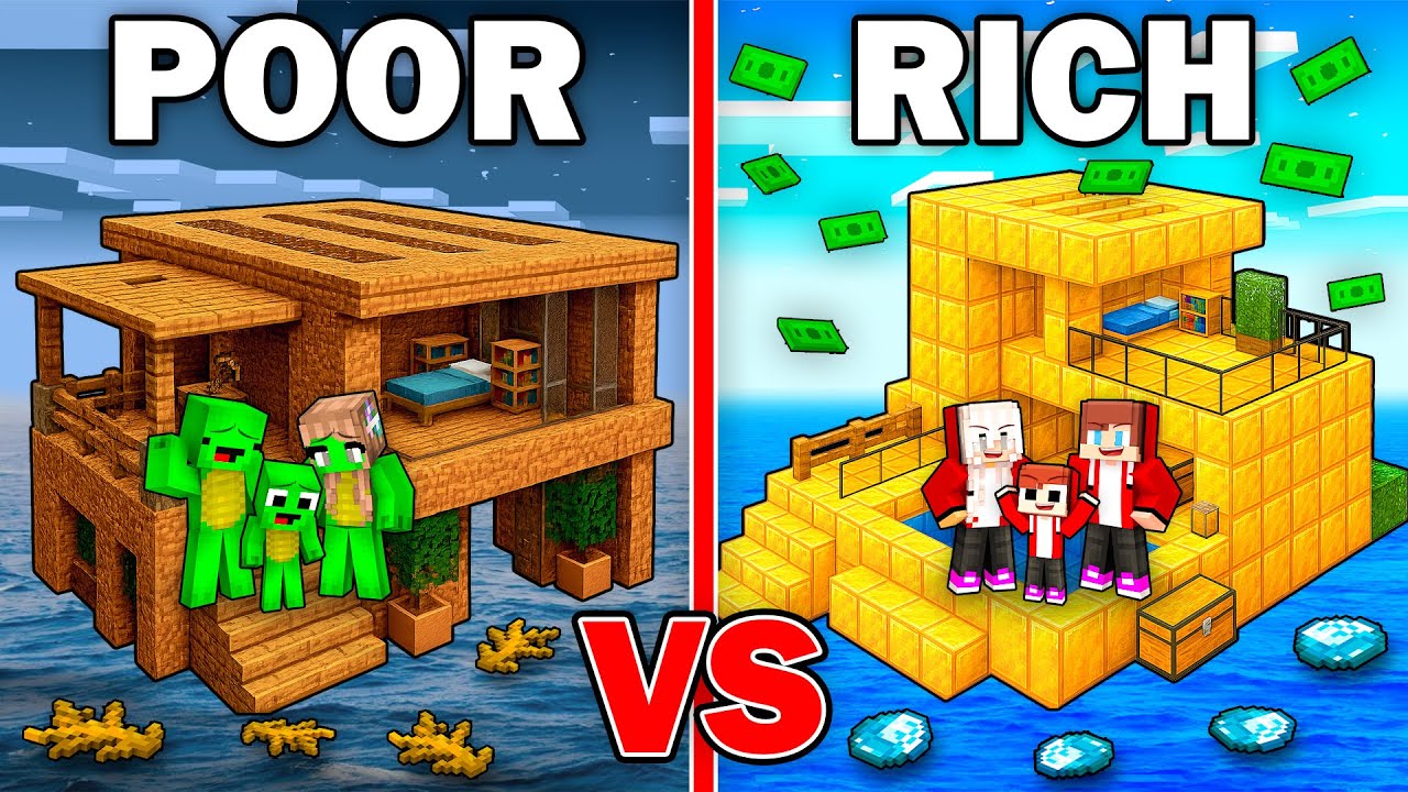 Mikey POOR vs JJ RICH Family Modern Water House Battle in Minecraft - Maizen