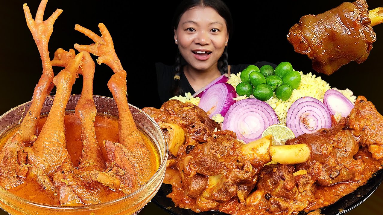 Eating Local Chicken Curry & Spicy Mutton Nalli With Rice, Mutton Curry, Nepali Mukbang, Eating Show