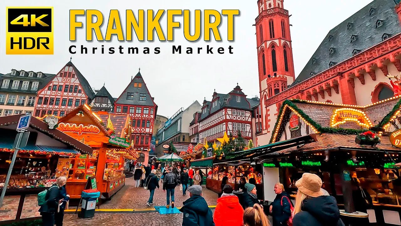 Germany, Frankfurt walking trip at Christmas market | 4K HDR