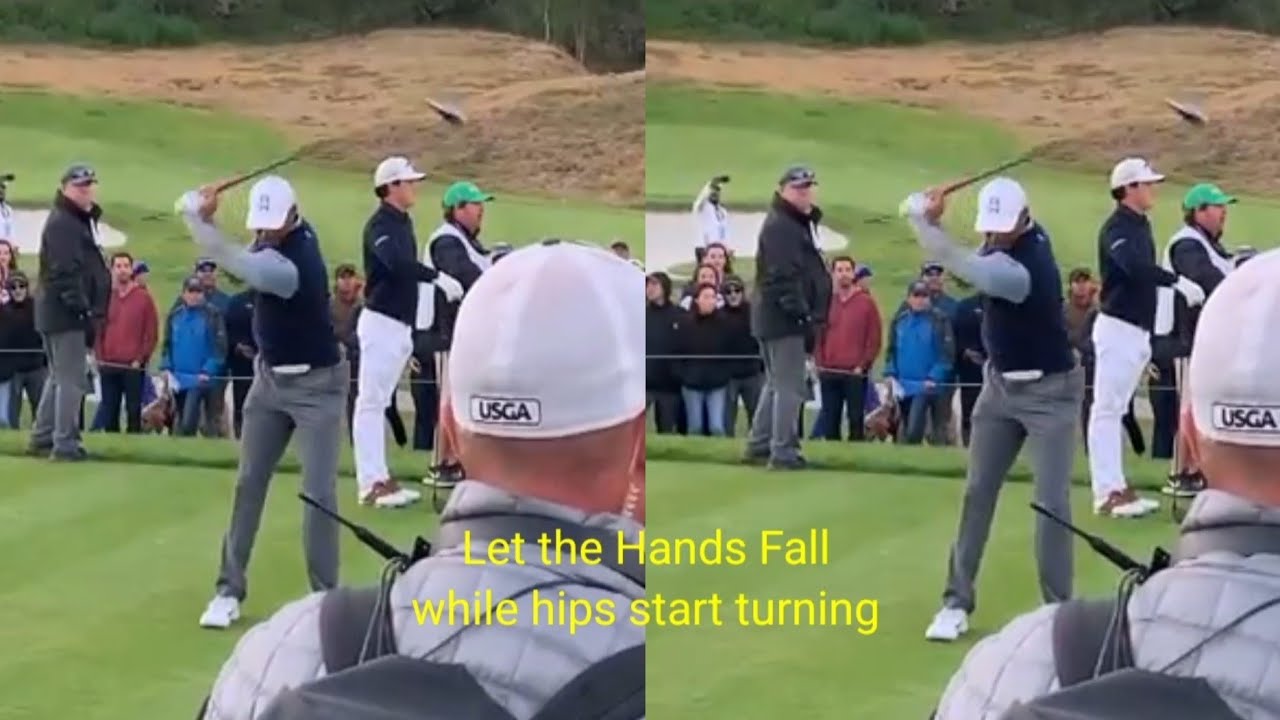 Tiger Woods Downswing | Keep right shoulder back then let the hands fall while hips keep turning