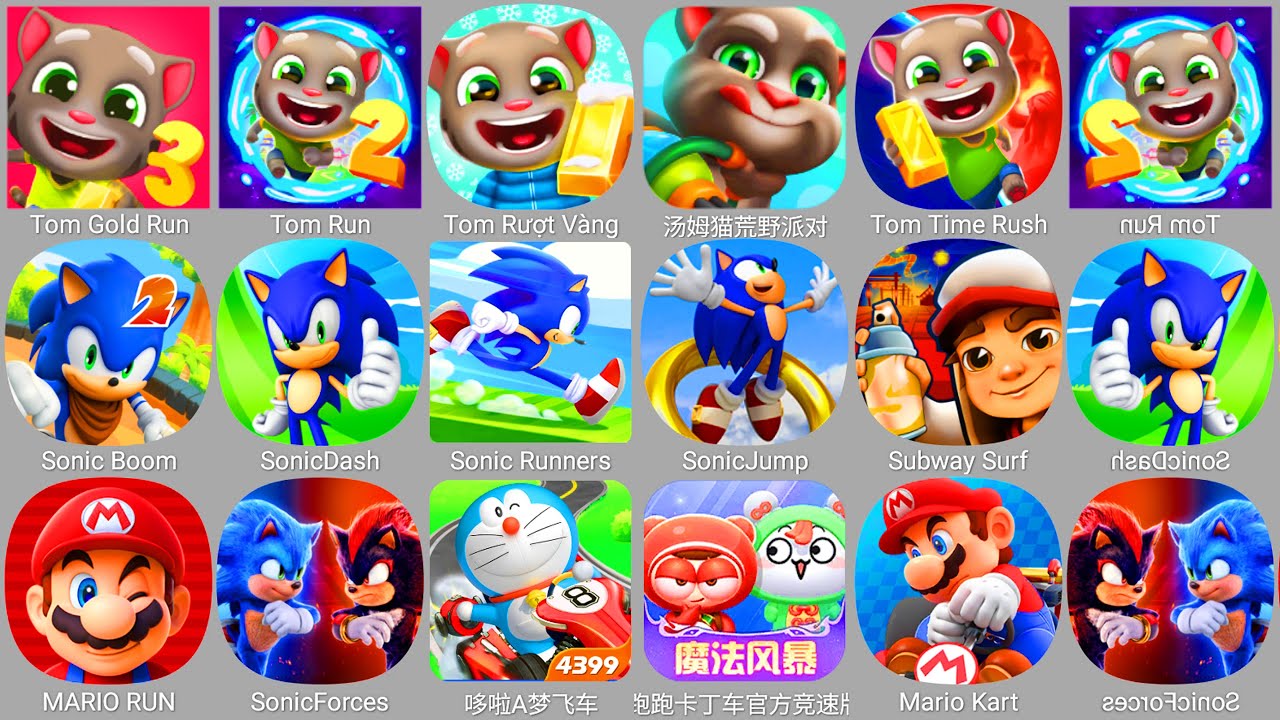 Tom Gold Run,Tom Gold Run 2,Tom Gold Run 3,Mario Run,Sonic ,Subway Surf,Tom Wild Party,Doraemon Kart