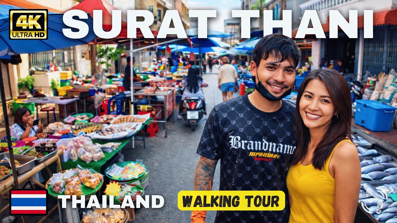 Daily Life in Surat Thani, Thailand | The Gateway to the Islands | 4K Walking Tour (No Talking)