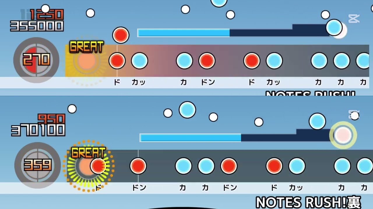 [太鼓さん次郎]創作譜面　NOTES RUSH！表裏比較動画