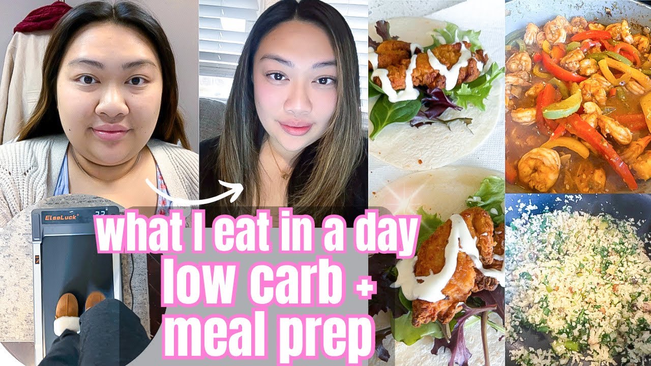 WHAT I EAT IN A DAY + MEAL PREP! *LOW CARB* | New walking pad + Shrimp fajita recipe!