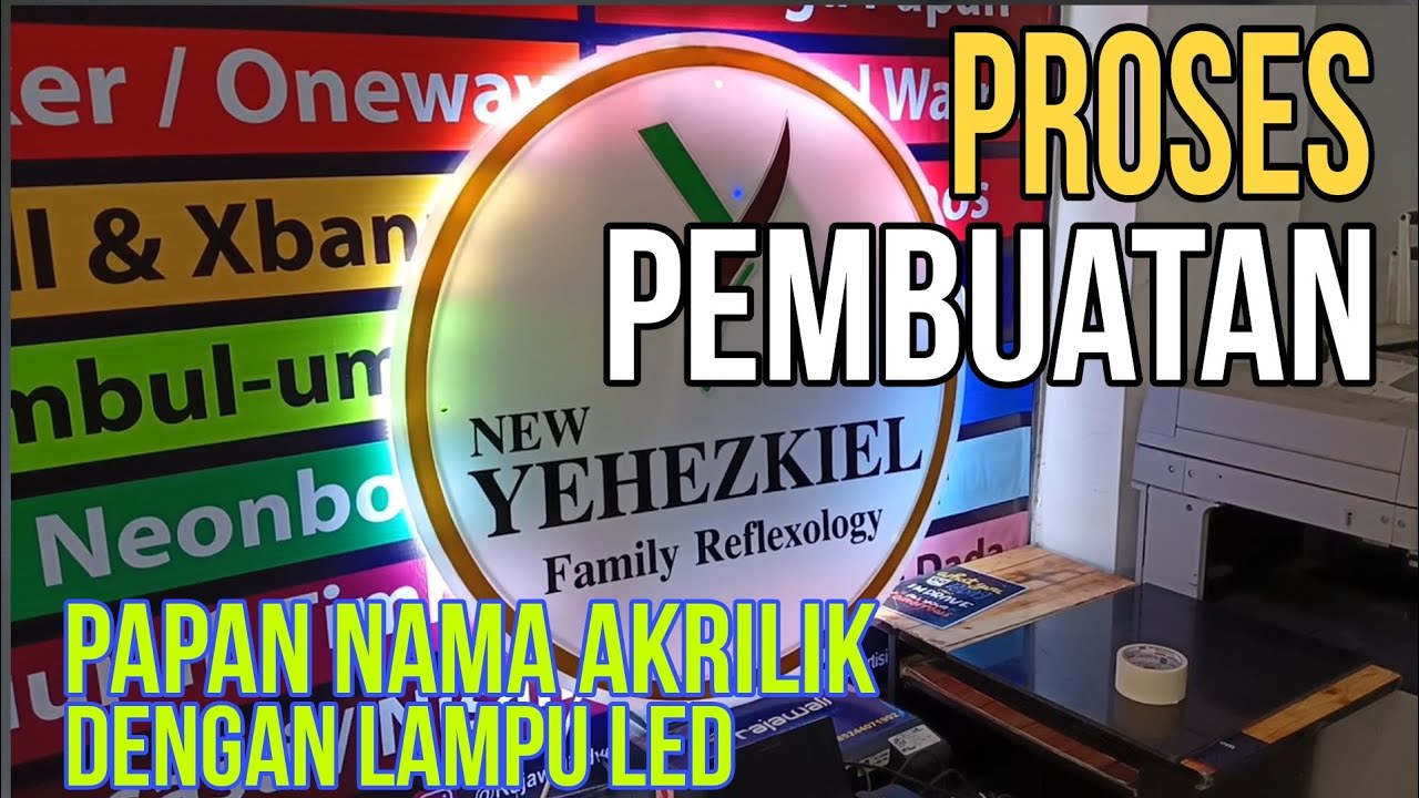 Cara pembuatan Papan nama akrilik dengan lampu LED strip di bagian belakang...