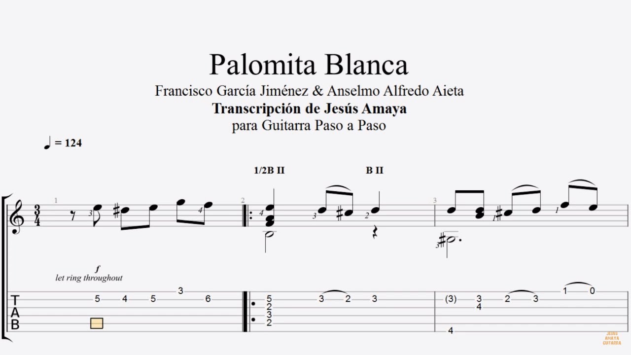 Palomita Blanca - Guitarra Solista Tablatura por Jesús Amaya...