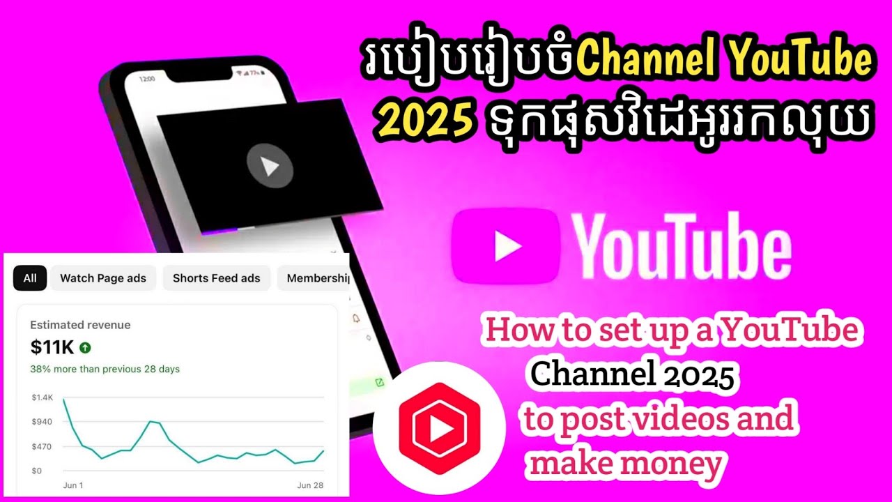 របៀបរៀបចំChannel YouTube 2025 ទុកផុសវិដេអូររកលុយ How to set up a YouTube Channel 2025 to post video