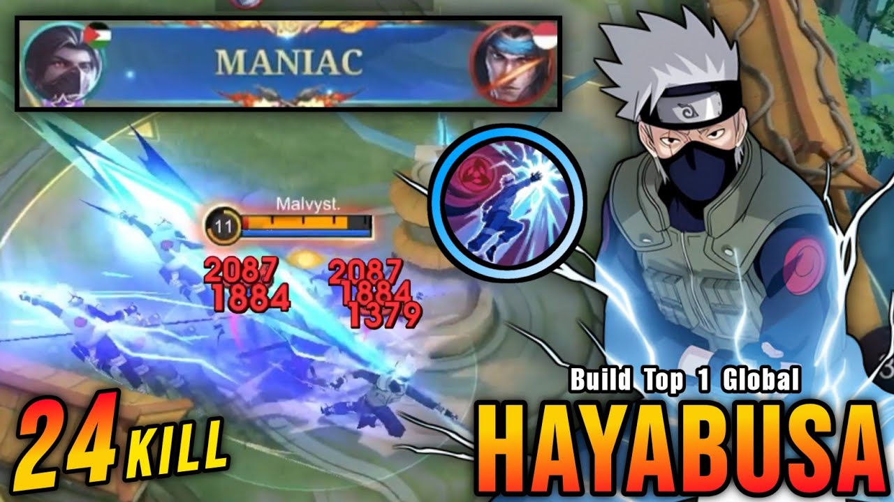 24 Kills + MANIAC!! Hayabusa Kakashi Skin Deadly Ninja!! - Build Top 1 Global Hayabusa ~ MLBB