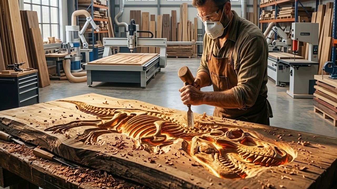 A Masterpiece From Recycled Wood & Eboxy = DIY. A Unique 3D Dinosaur-Shaped Coffee Table 🦖