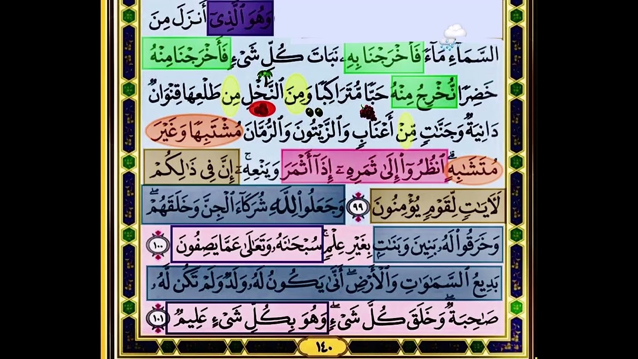 باقي صفحة 140 من سورة الانعام الايات من99:101 مكررة بصوت الشيخ محمود الحصري