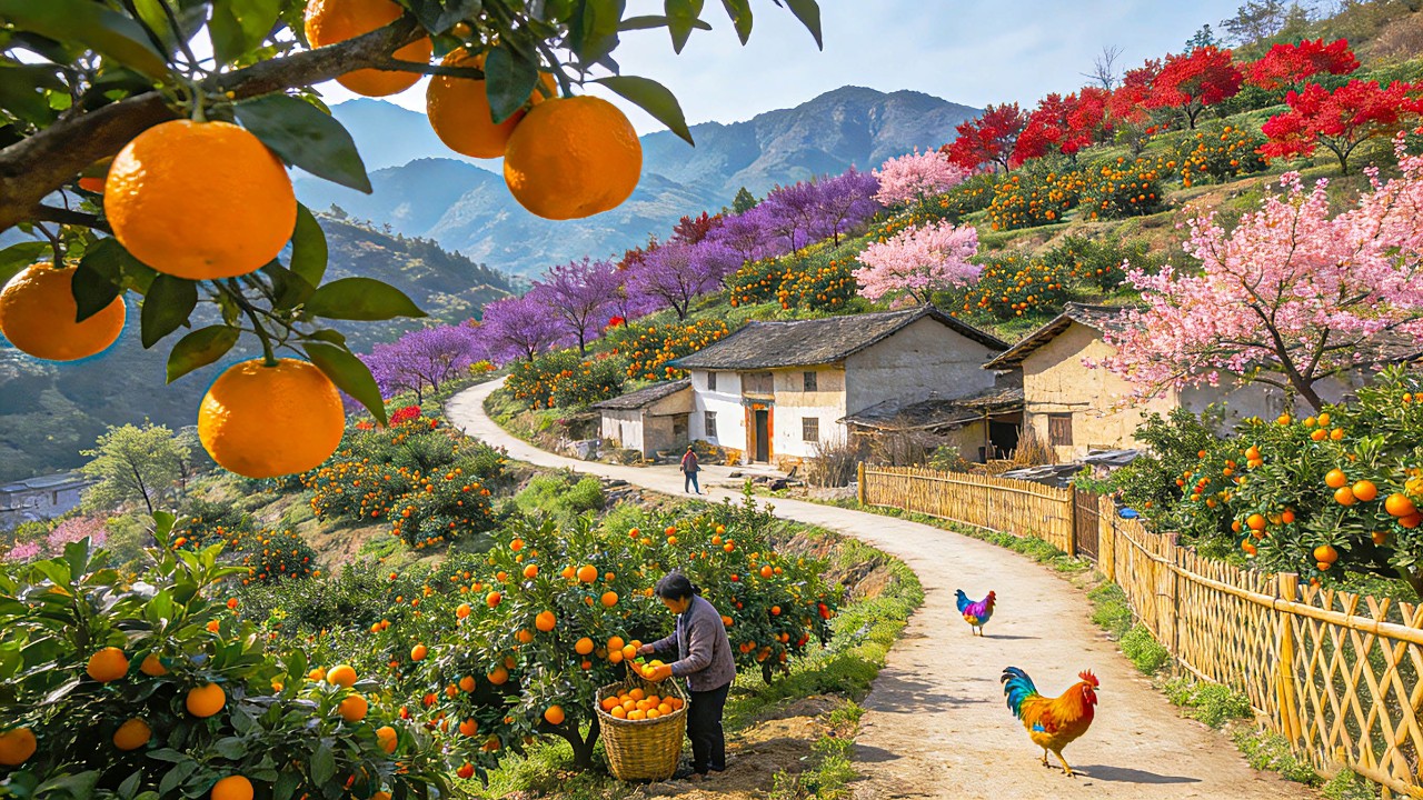Real Rural China In Spring: Stunning Orange Orchards & Rainbow Peach Blossoms
