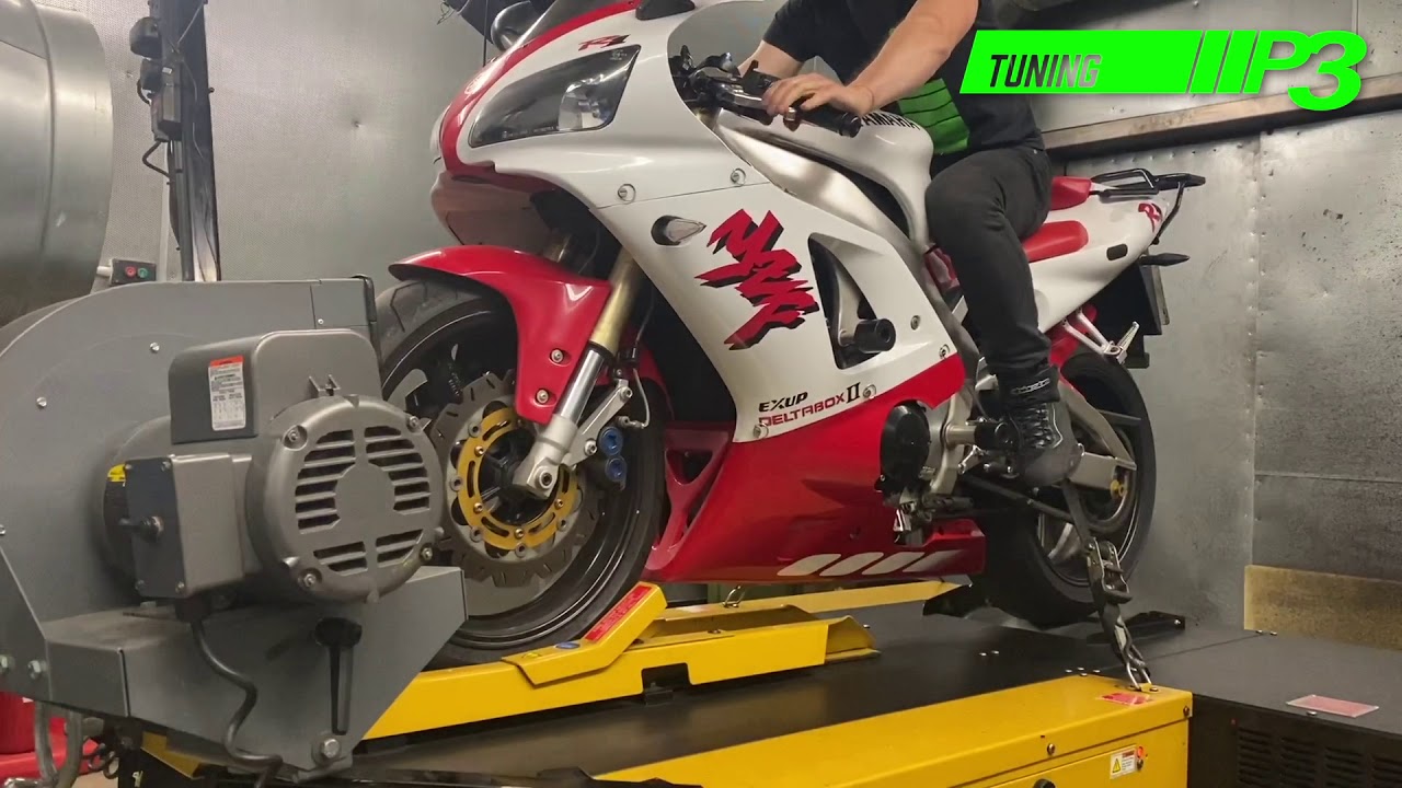 Yamaha YZF R1 1999, Dyno Power run, Std air filter, Std headers with aftermarket silencers, P3 tunin