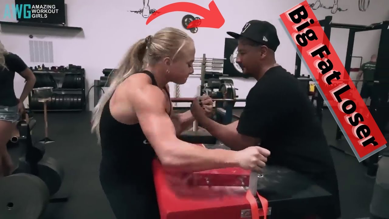 Sarah Backman Man Handling Men Arm Wrestling!