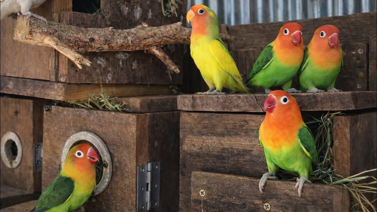 Colorful Lovebirds Nesting Together , Lovebirds Sounds #birds #lovebirds #cute #nature