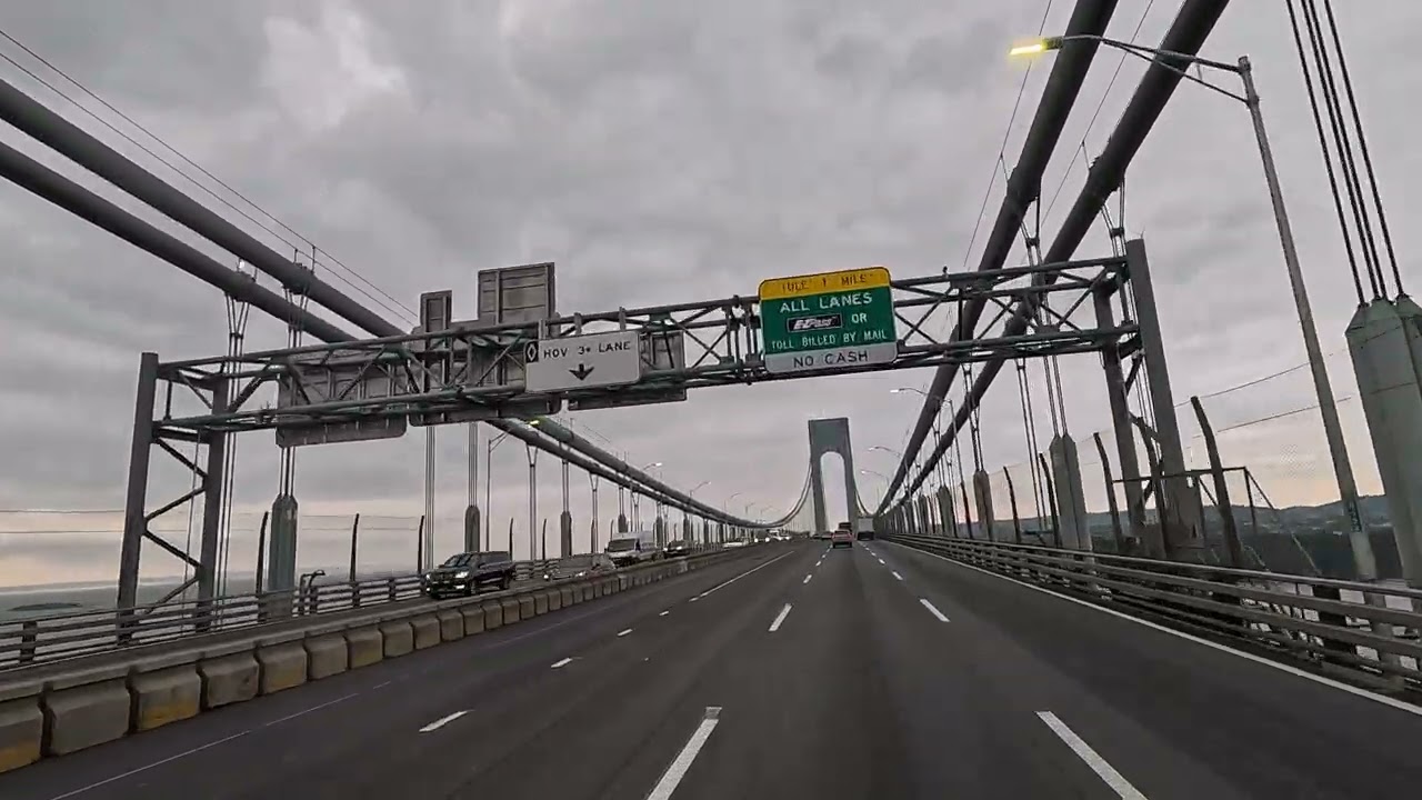 4K Driving Over Crossing Over Verrazano Narrows Bridge Brooklyn to Staten island Day Time ASMR