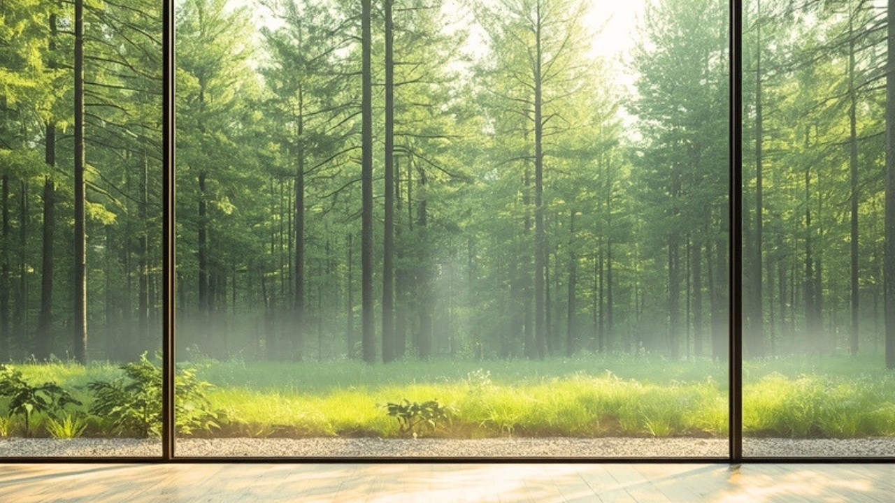 Misty Pine Forest Morning 🌫️ Peaceful Spring Window View | 2 Hours 4K Ambience