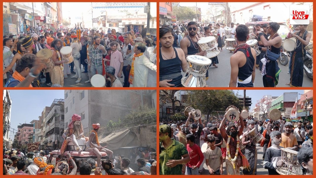 बाबा किनाराम आश्रम से धूमधाम से निकली चिता भस्म की होली की लाग
