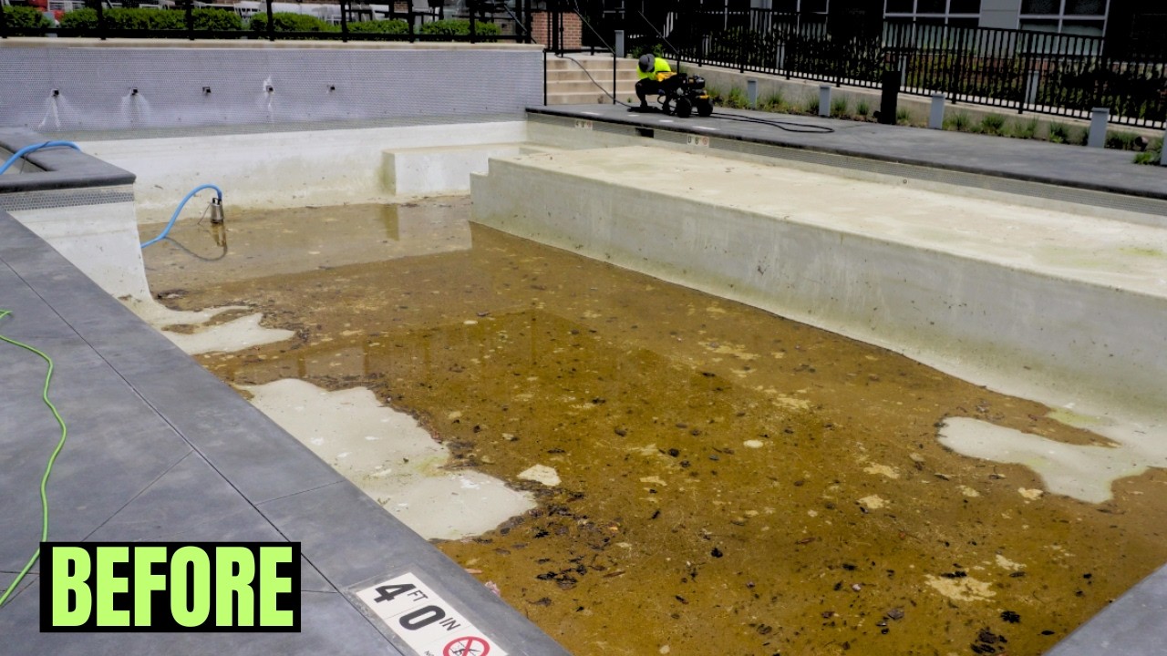 From Stains to Stunning!  Pool Transformation in the Heart of the City #pressurewashing #timelapse