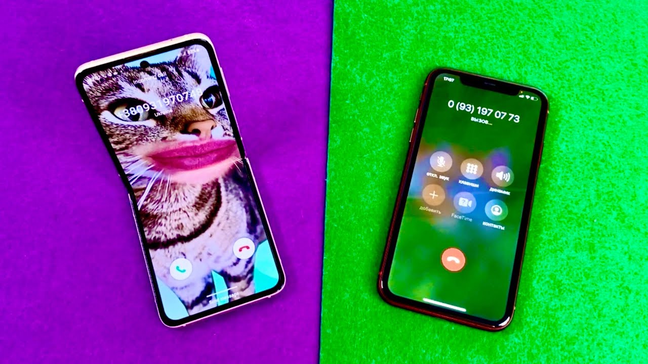 iPhone 11 red outgoing call to my Samsung Galaxy Z flip 3 incoming call emoji