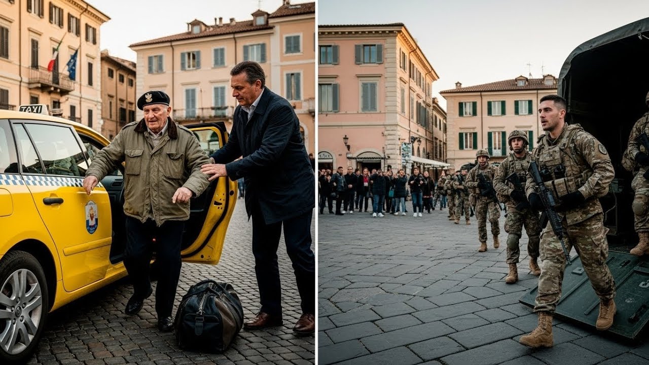 Veterano spinto fuori da un taxi — mezz’ora dopo, il figlio arriva con il suo plotone