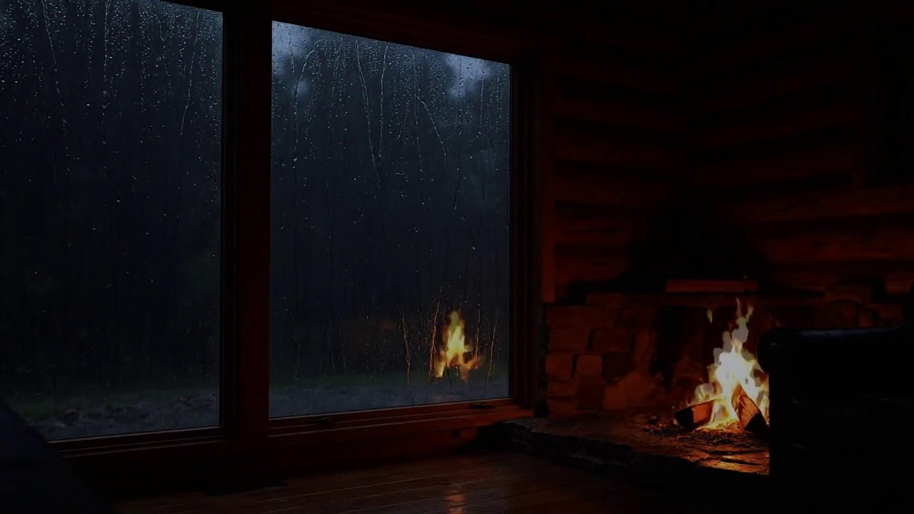 Gentle Rain Sounds with Warm Fireplace Sounds for Better Sleep