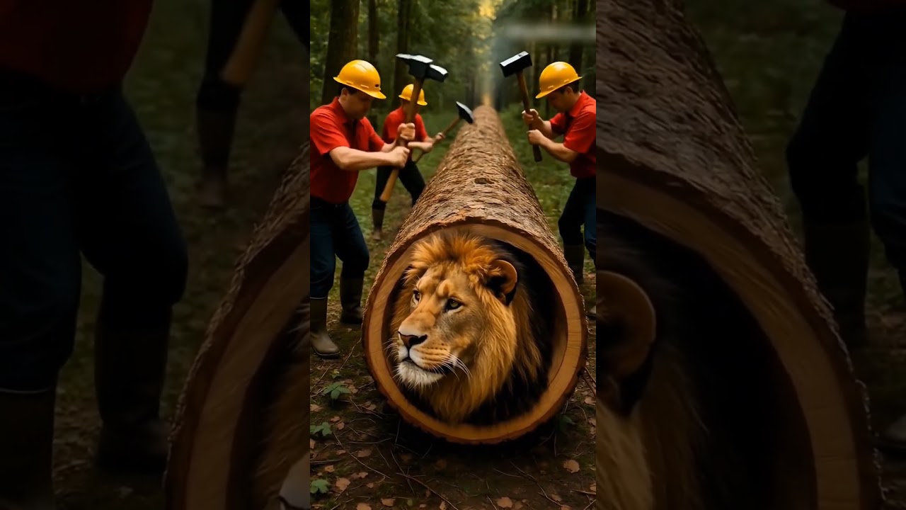 Rescue Mother From Giant Log #rescue#animalLion#giantlog #rescueanimal