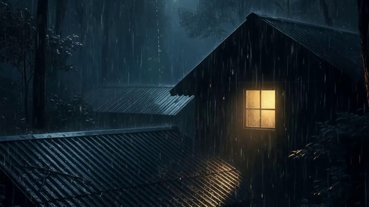 Rain Hitting A Tin Roof At Night With Thunder Ambience For Sleeping And Stress Relief