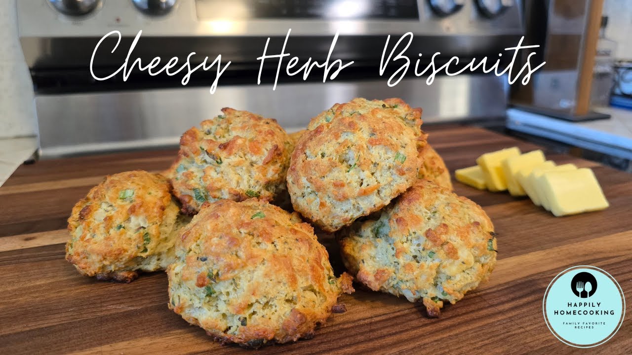 Easy Cheesy Herb Drop Biscuits | 1 bowl recipe #happilyhomecooking