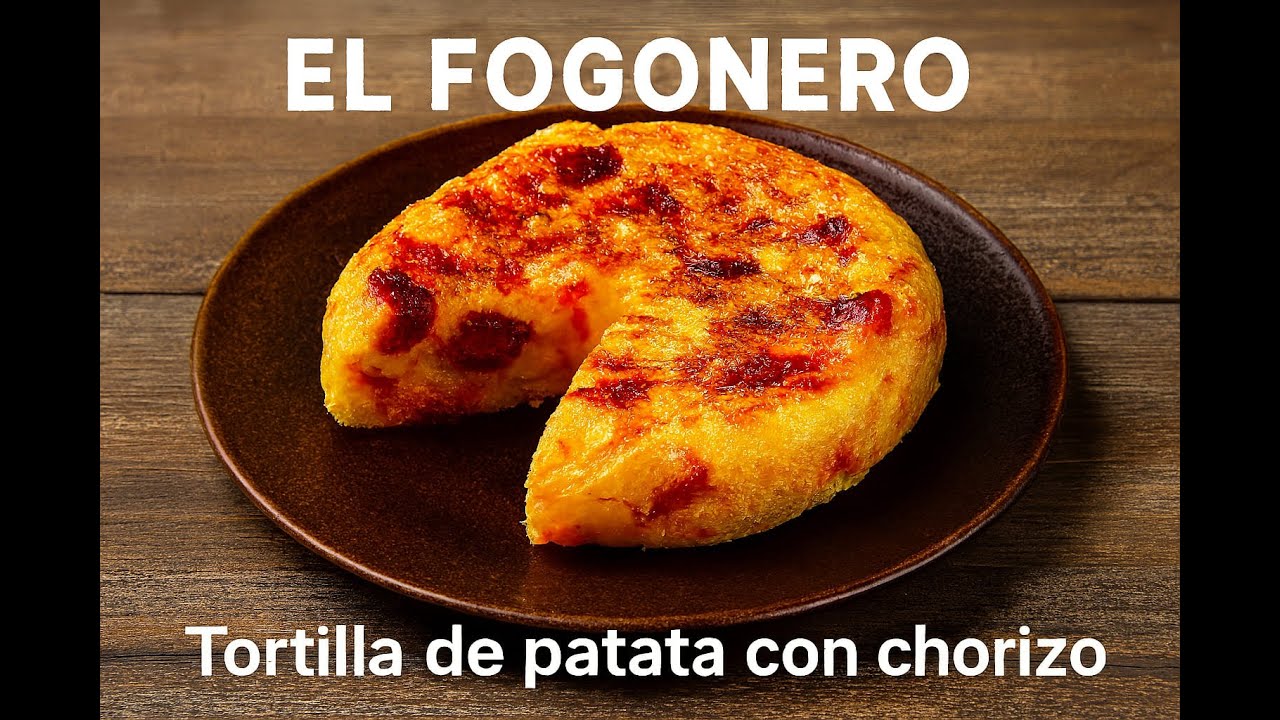 “El Fogonero, Tortilla de patata reconstruida con chorizo | Rojo y amarillo, más española imposible”