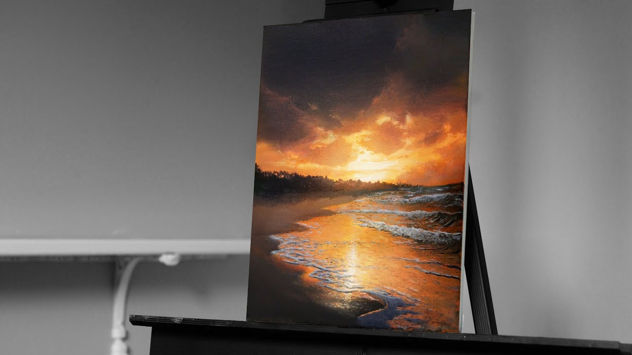 Рисуем закат на берегу океана акриловыми красками — Paint with Ryan