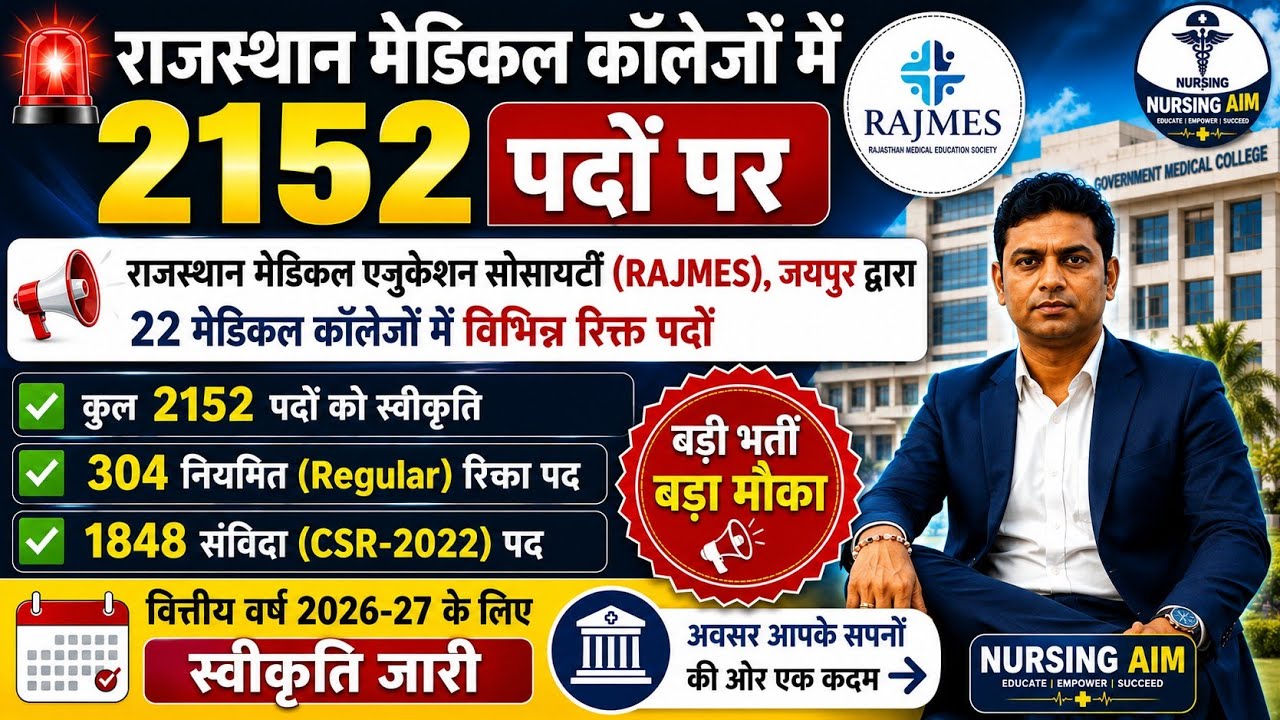2152 पदों पर राजस्थान नर्सिंग पैरामेडिकल भर्ती 2026|RAJMES Vacancy | Staff Nurse|GNM | Latest Update