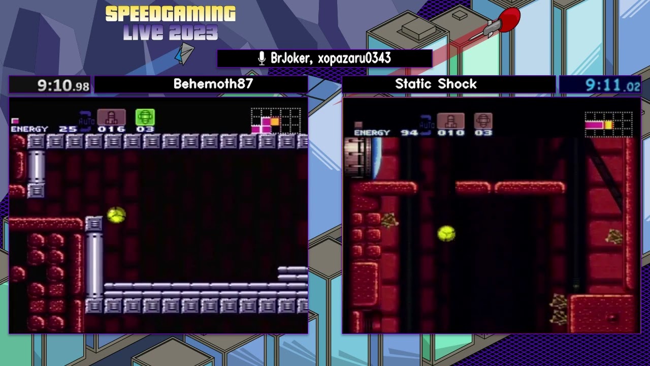 Behemoth87 vs Static Shock. SGLive 2023 Super Metroid 100% Tournament Part 1