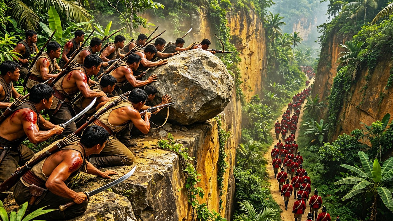 Cliff Ambush! Villagers Crush Invaders With Boulders - Top 4K War Action Film #hollywood