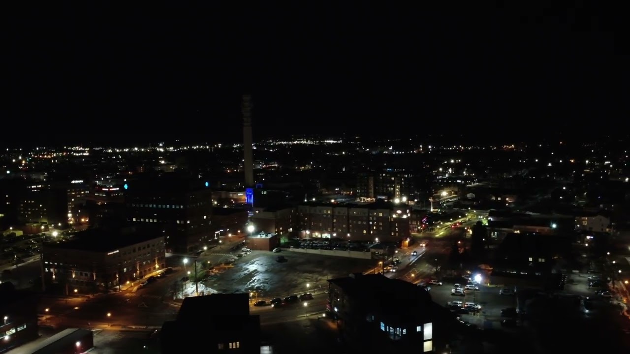 Downtown Moncton night flight drone