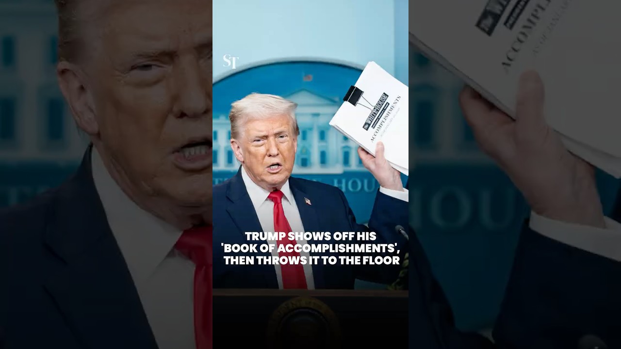 Trump touts a stack of his first-year accomplishments&hellip; then throws it on the floor