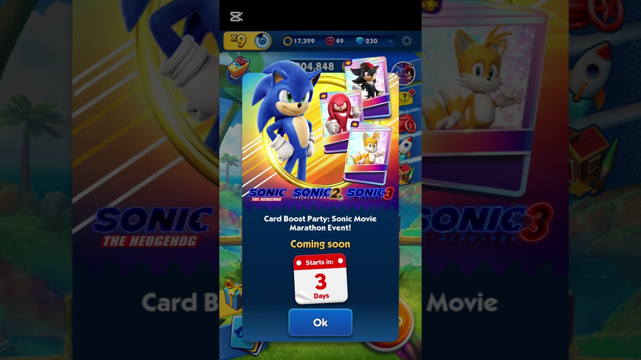 Movie Sonic characters card boost 😎 party in sonic dash 