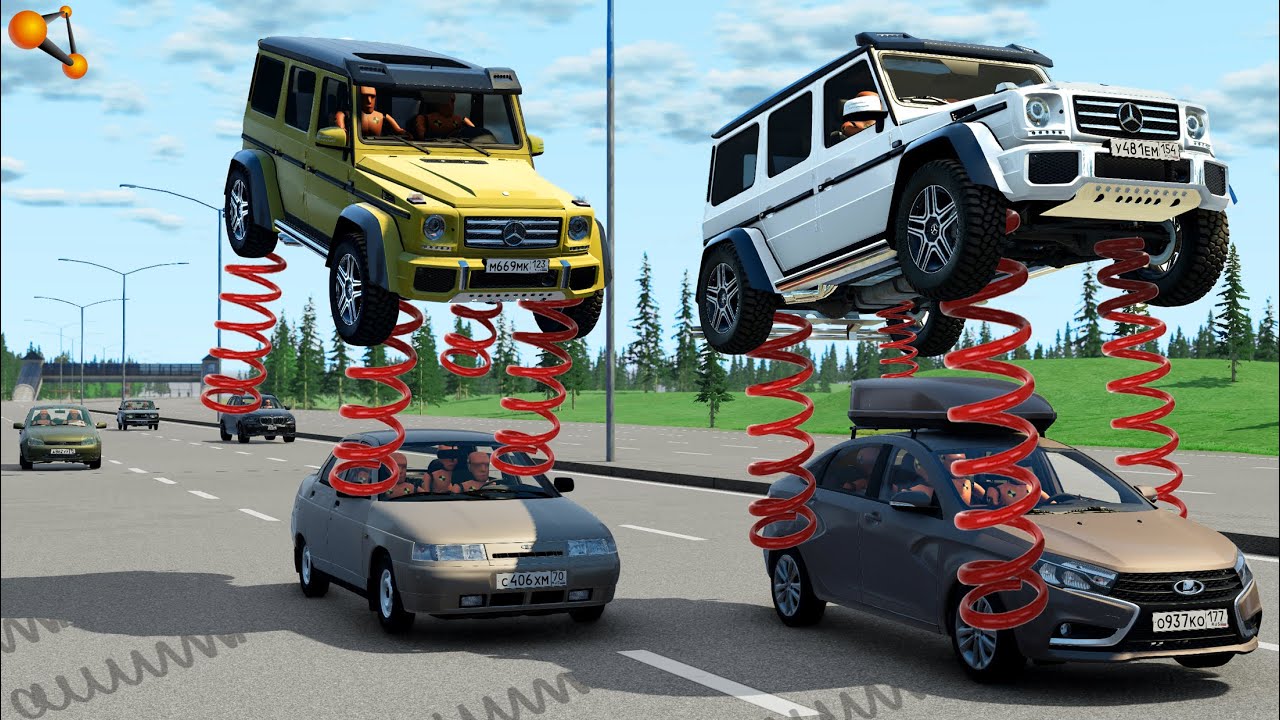 ГЕЛИКИ НА ПРУЖИНАХ! БЕЗУМНЫЕ ПРЫЖКИ НА ДОРОГЕ | BeamNG.drive