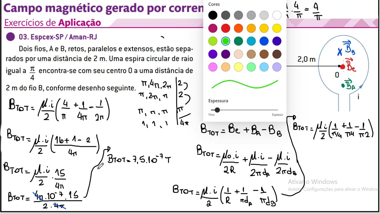 Exercícios de Campo Magnético gerado por corrente: espira e bonina