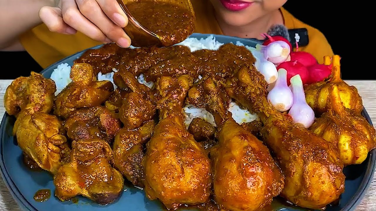 MUKBANG CHICKEN MASALA CURRY||CHICKEN MASALA ( Chicken Thighs & Liver, Gizzard, Garlic ) WHITE RICE