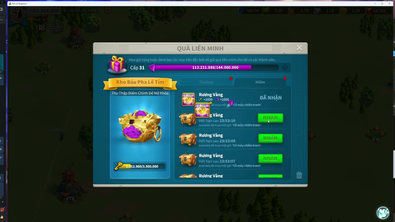 Boss Acanada 3473 drops a Gold Chest to encourage everyone before pass 4