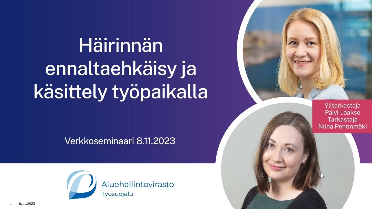 Verkkoseminaari Häirinnän ennaltaehkäisy ja käsittely työpaikalla