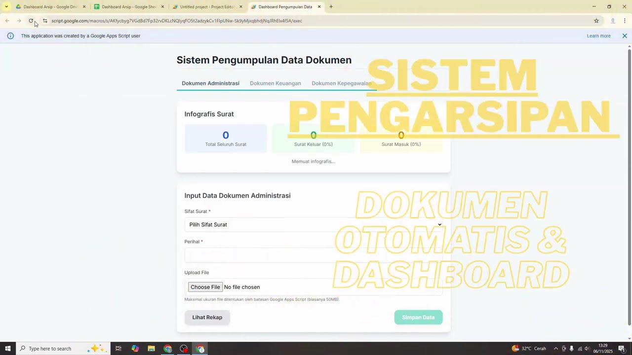 Membuat Sistem Pengarsipan Dokumen Otomatis & Dashboard di Google Sheets+Apps Script(Web App Gratis)