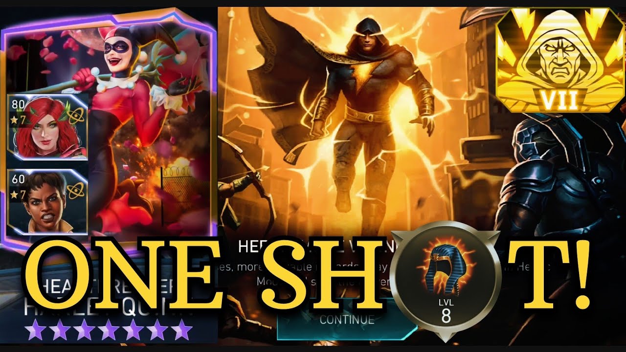 ONE SHOT!🔥 Boss BLACK ADAM by HARLEY QUINN(NO Raven)H7 Ancient Judgment Solo Raid Injustice 2 Mobile