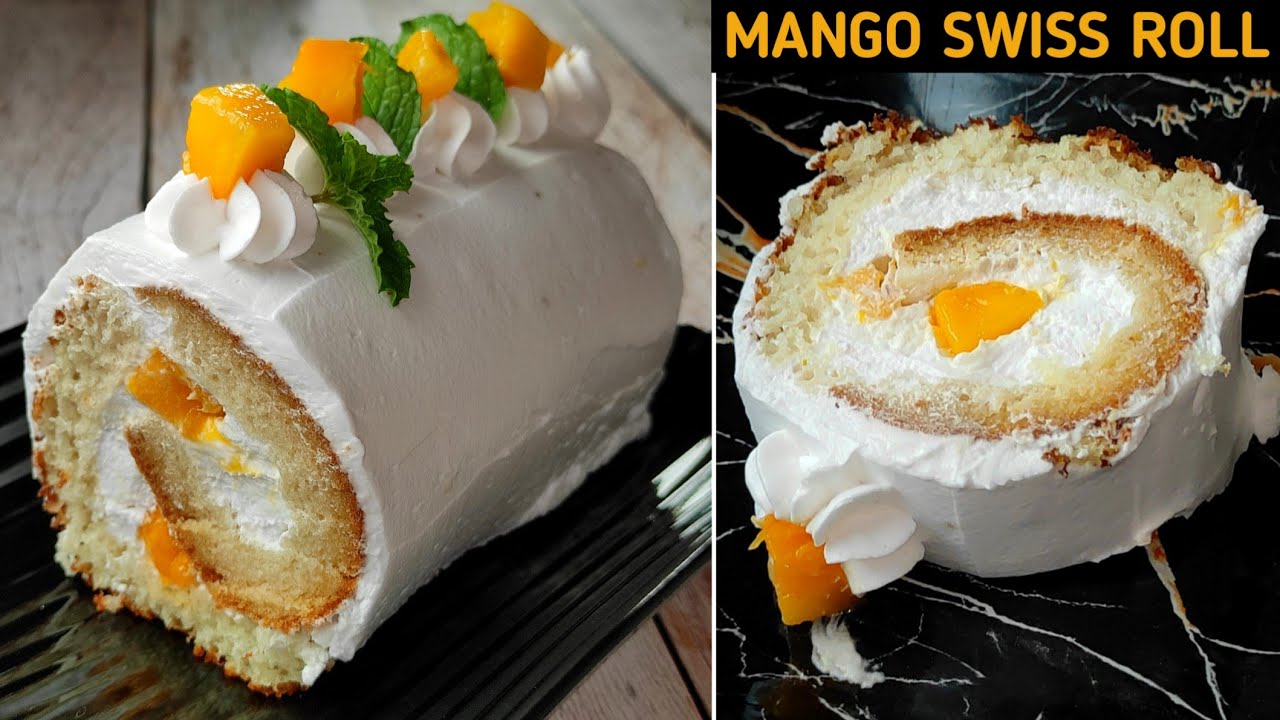 Eggless Mango Swiss Roll Cake In Fry Pan|Mango Swiss Roll Cake In 10 Mins|Easy Mango Cake Recipe