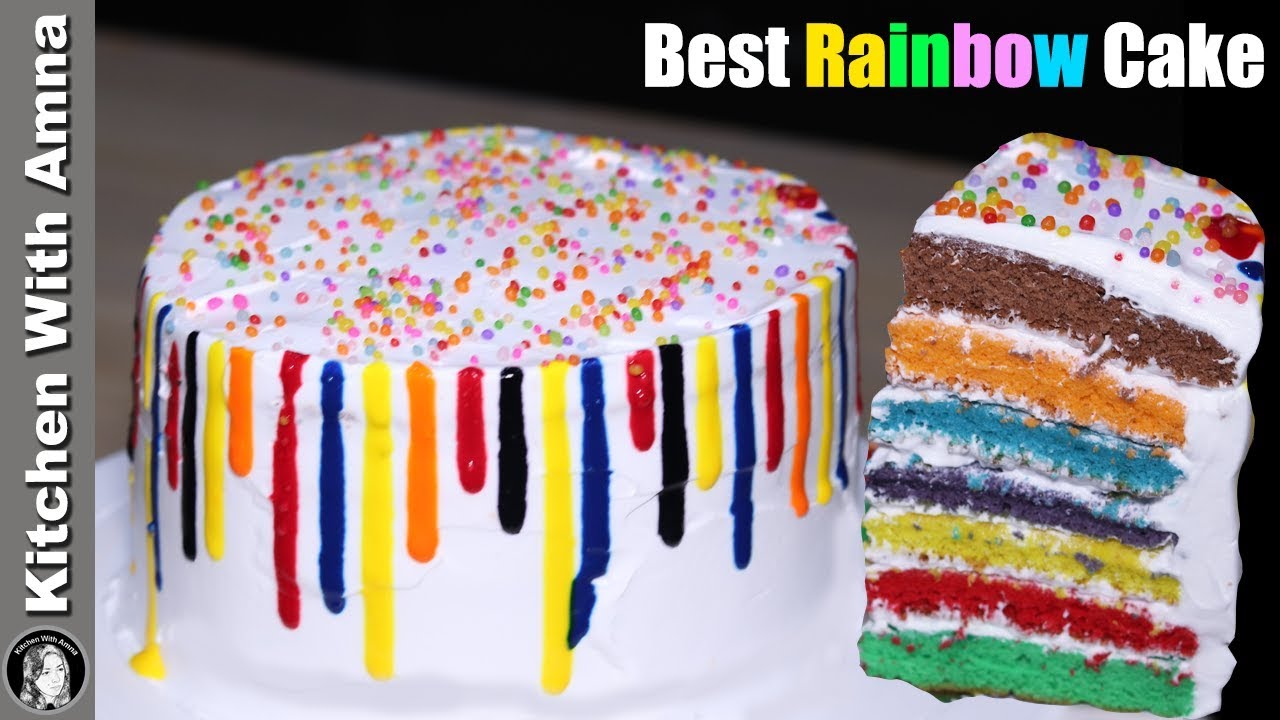Rainbow Cake Without Oven Recipe | Best Ever Rainbow Cake | Kitchen With Amna