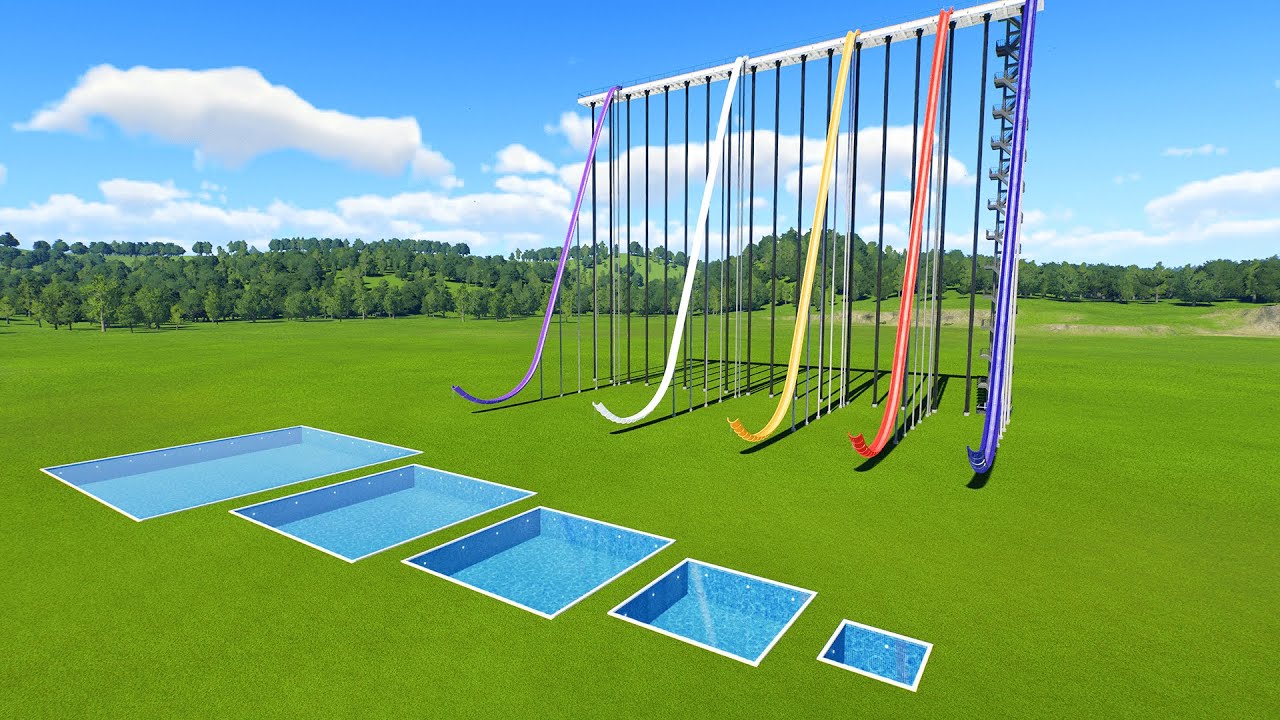 10ft² vs 400ft² Pool Landing from Water Slides – Planet Coaster 2