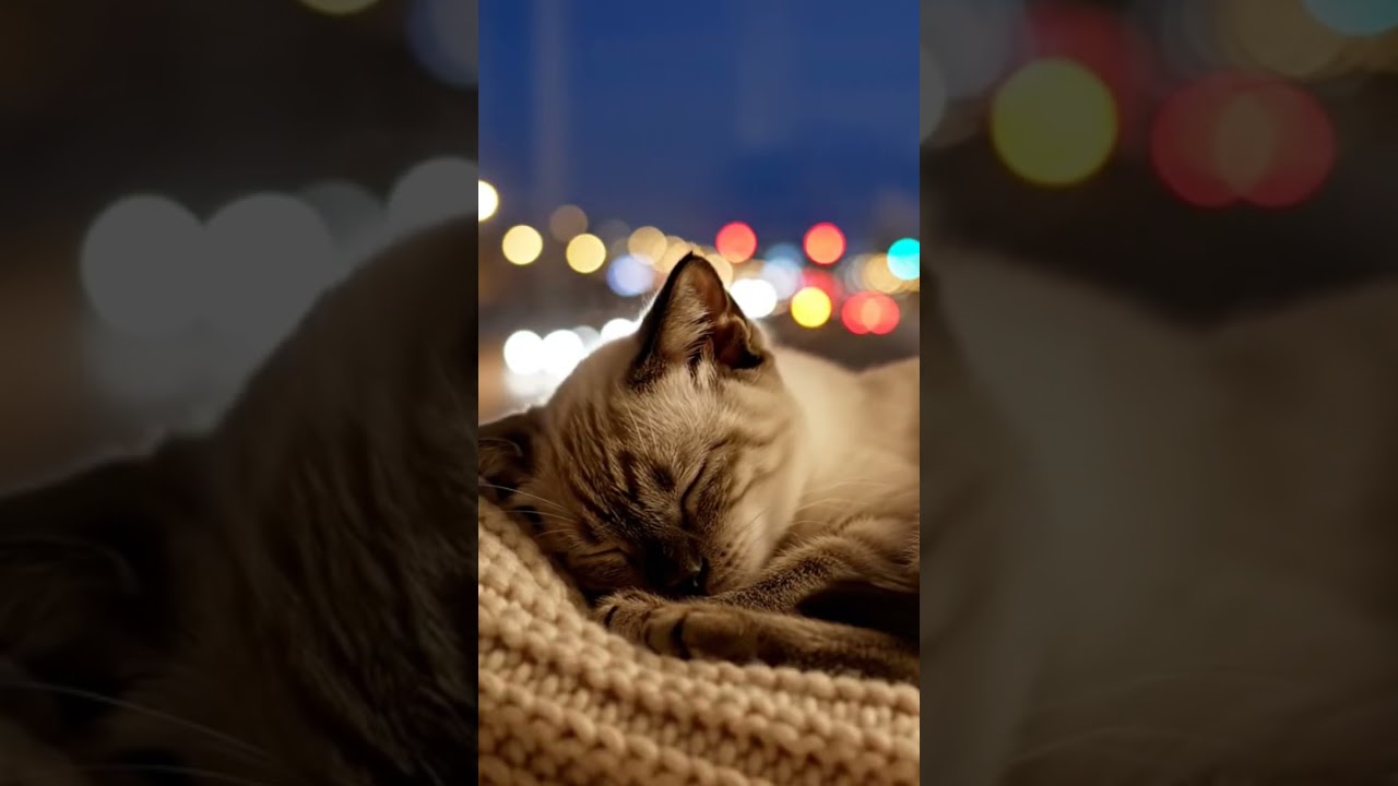 Sleeping Cat by Window 🌙 Calm Night • No Music 